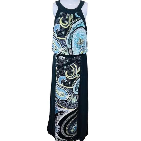 Chico's Dresses & Skirts - Chico's Hope Halter Black & Blue Paisley Elastic Waist Maxi Dress Size Large